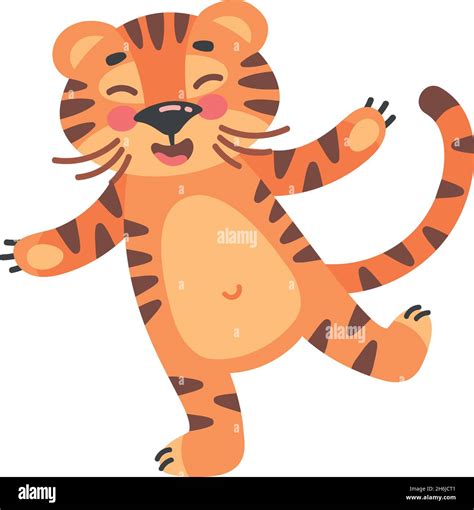 Happy Cubs Tiger Chinese Young Tigers In Joy Pose Vector Illustration