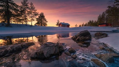 Hd Wallpaper Ringerike Norway Winter Snow Lake Dusk Europe