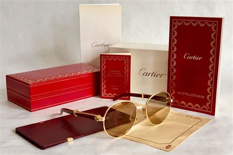 Cartier Bagatelle 22k Gold Vintage Sunglasses Precious Wood New Old Stock Full Set 1990