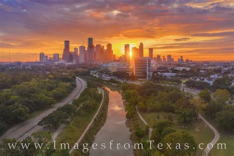 Aerial Houston Skyline Sunrise 1118 1 Buffalo Bayou Images From Texas