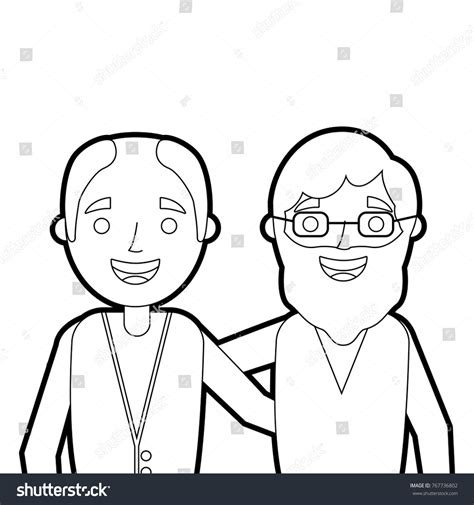 Portrait Cartoon Two Old Men Embraced Stock Vector Royalty Free