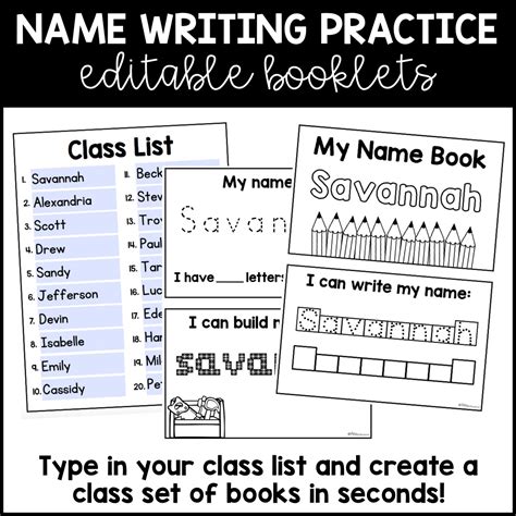 Name Writing Practice Editable Books Miss Kindergarten