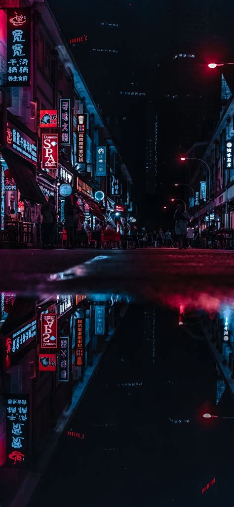 1242x2688 Asia Neon City Lights Reflections Iphone Xs Max Hd 4k