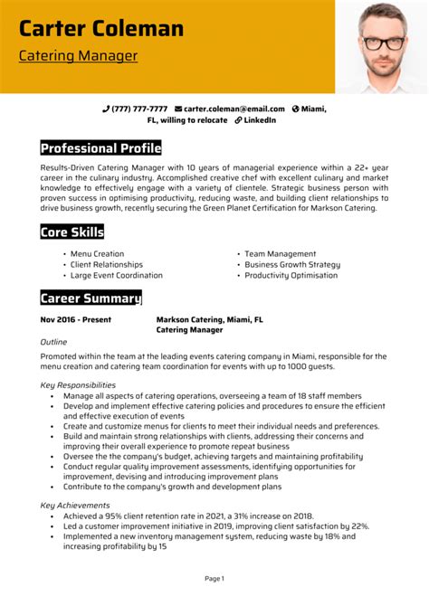 Catering Manager Resume Example Guide Get Hired Fast