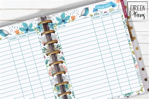 Online Orders Tracker Printable For Classic Happy Planner 233766