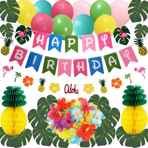 thaway hawaiian flamingo pineapple decor luau party supplies birthday decorations includes