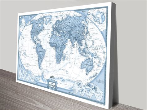 Buy Blue World Map Canvas Wall Art Print Cheap Map Artwork Australia