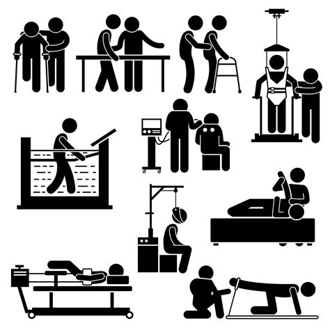 Physio Physiotherapy And Rehabilitation Treatment Stick Figure Pictogram Icons 371161 Vector