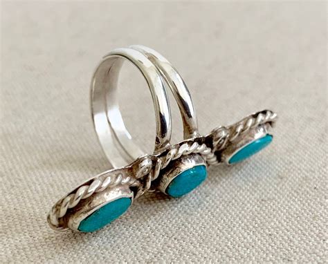 Long Turquoise Ring Triple Three Multi Stone Vintage Native American
