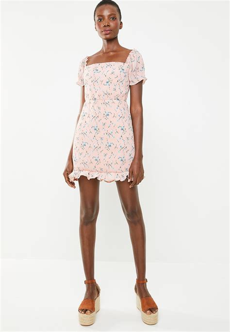 Plisse Milk Maid Ditsy Floral Dress Pink Missguided Casual
