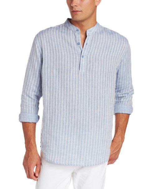 Cubavera Mens Long Sleeve Banded Collar Linen Shirt Blue X Large At