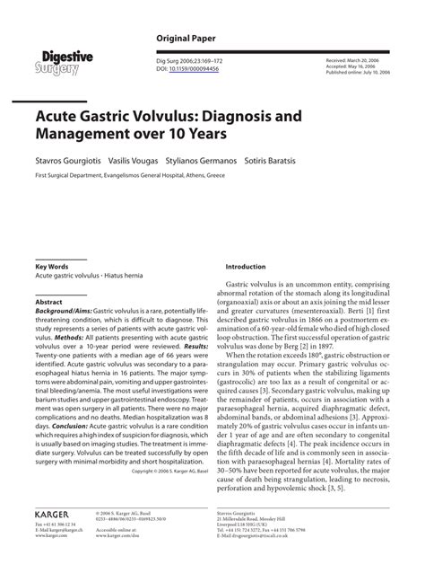 Pdf Acute Gastric Volvulus Diagnosis And Management Over 10 Years