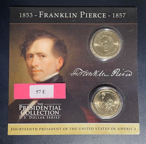 Lot Franklin Pierce Bu Dollar Set 2 Coins In Informative Packaged Set