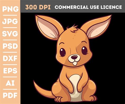 Kawaii Kangaroo Clipart In Format Png  Svg Pds Dxf Eps Ai Etsy