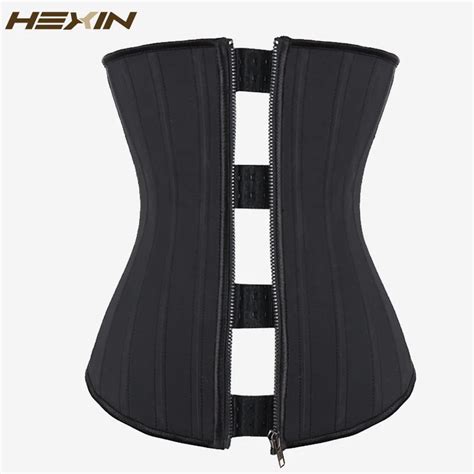 hexin 25 steel boned waist trainer clip and zip combo rubber latex waist cincher zipper and