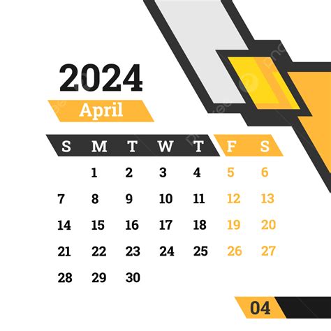 Gambar Desain Kalender Bulanan Minimalis April 2024 Vektor Kalender
