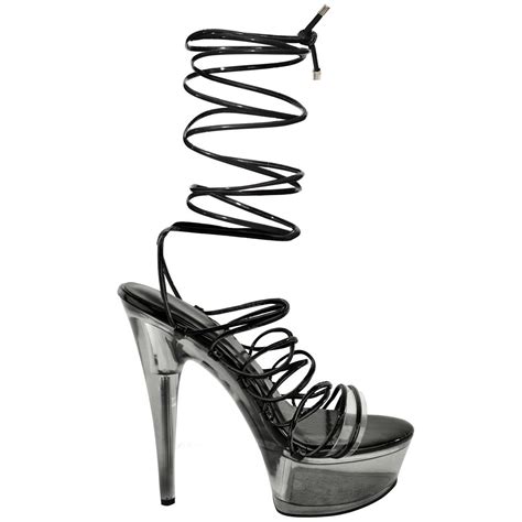 Womens Strappy Perspex Platforms Stripper High Heels Sandals Sexy Pole