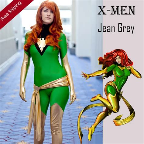 Adult X Men Jean Grey Phoenix Costume Green And Gold Lycra Shiny Zentai Superhero Halloween
