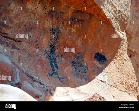Native American Indian Pictographs And Petroglyphs Rock Face Art Stock