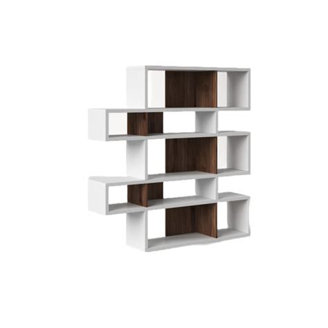 Matte White Walnut Tatum Geometric Bookcase Indoor Furniture At Best