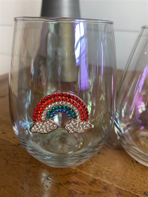 Set Of 2 Stemless Iridescent Wine Glasses With Rainbow Etsy