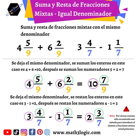 Suma Y Resta De Fracciones Math Logic