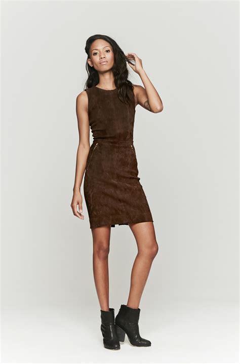 Wear A Dark Brown Suede Sheath Dress For A Sleek Elegant Look For The