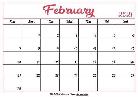 Free printable february 2021 calendar. Printable February 2021 Calendar Template - Time ...