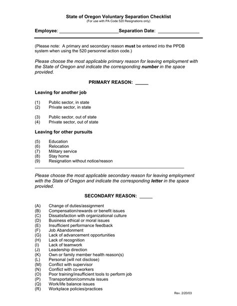 Oregon Voluntary Separation Checklist Fill Out Sign Online And