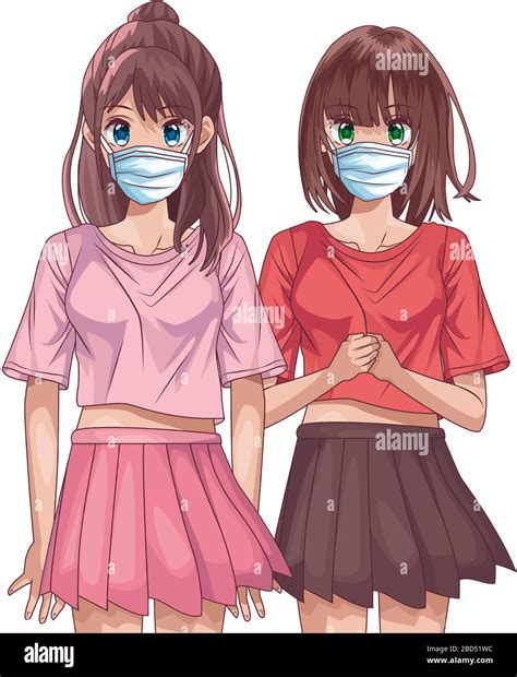 Girls Using Face Masks Anime Characters Stock Vector Image And Art Alamy