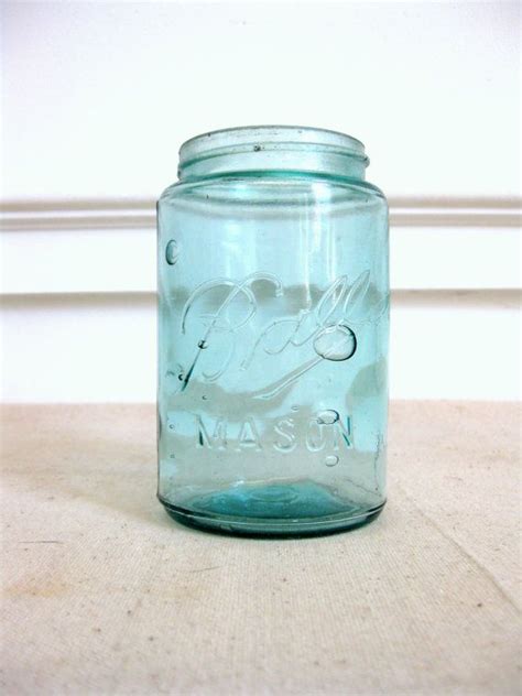 Ball Mason Jar Blue Vintage Pint Jar Embossed With Ball Etsy Mason