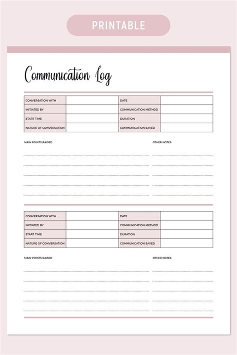 Printable Communication Log Call Log Template A4 And Letter Etsy