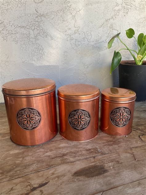 Vintage Copper Canisters Set Of 3 Etsy