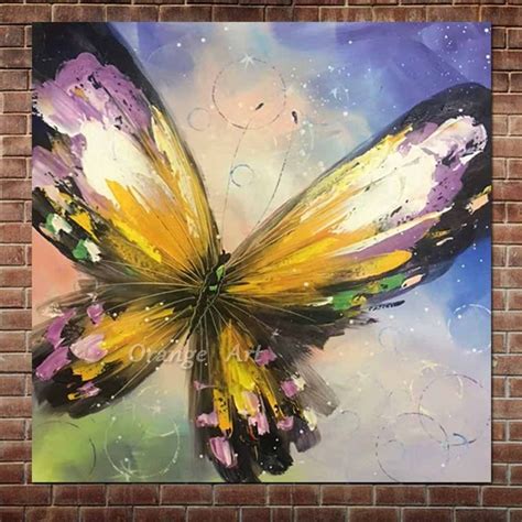 Hand Painted Abstract Purple Butterfly Oil Paintings On Canvas Abstract