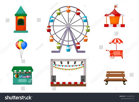 Set Amusements Park Vector Illustration Stock Vector Royalty Free
