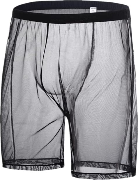 Zonbailon Mens Sexy Mesh Sheer See Through Shorts Boxer Underwear Loose Lounge Unlined Trunks