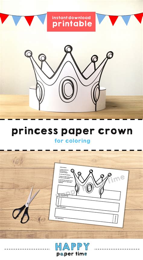 Princess Paper Crown Coloring Printable Kids Craft Princess Birthday
