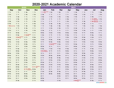 Academic Calendar 2020 And 2021 Printable Landscape Template Noaca21y10