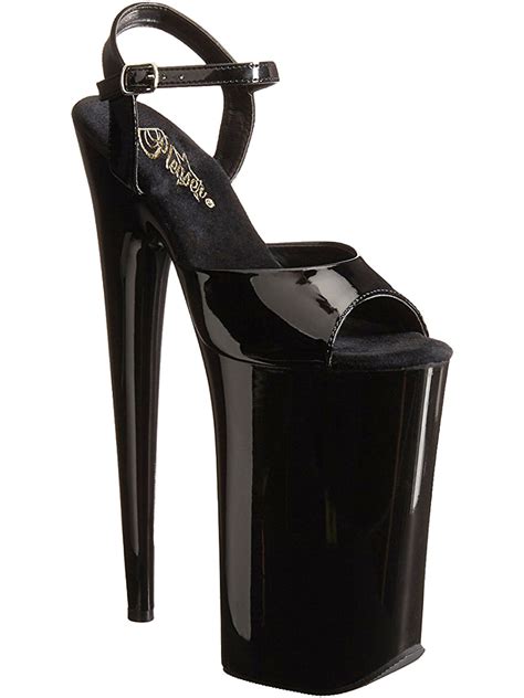 Pleaser Glossy Extreme Black High Heels With 10 Inch Heels And 6 25 Inch Platforms Walmart