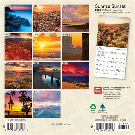 Sunrise Sunset 2023 Mini Wall Calendar