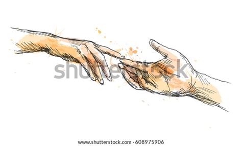 Colored Sketch Touching Hands Vector Illustration Stock Vector Royalty