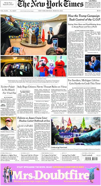 The New York Times In Print For Monday March 9 2020 The New York Times