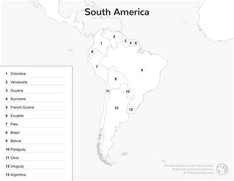 South America Map Quiz Print Out Key Free Study Maps Countries Of