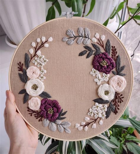 Pdf Pattern Video Tutorial Spring Honey Floral Wreath Etsy Flower Embroidery Designs