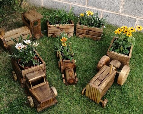 Handmade Wooden Outdoor Tractor And Trailer Planter Perfect Etsy