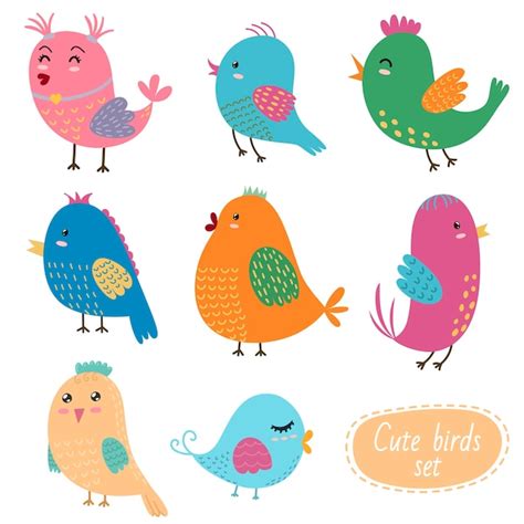 Premium Vector Cute Birds Set