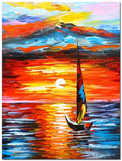 Hand Painted Modern Abstract Impressionism Oil Painting Boat Sailing