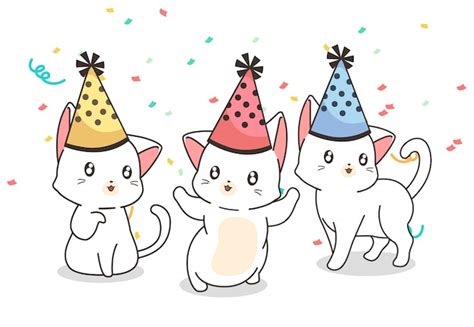 Premium Vector Kawaii Cats In The Party