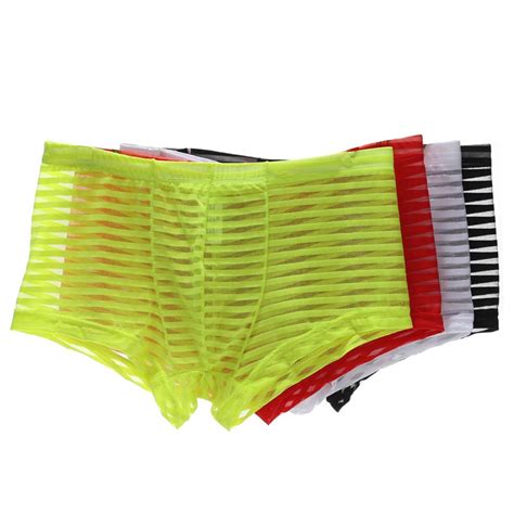 Buy Kamuonmens 4 Pack Sexy Low Rise See Through Mesh Boxer Brief Underwear Panties Online At