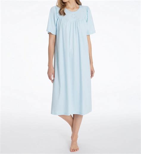 Womens Calida 34000 Soft Cotton Short Sleeve Nightgown Light Blue Xs